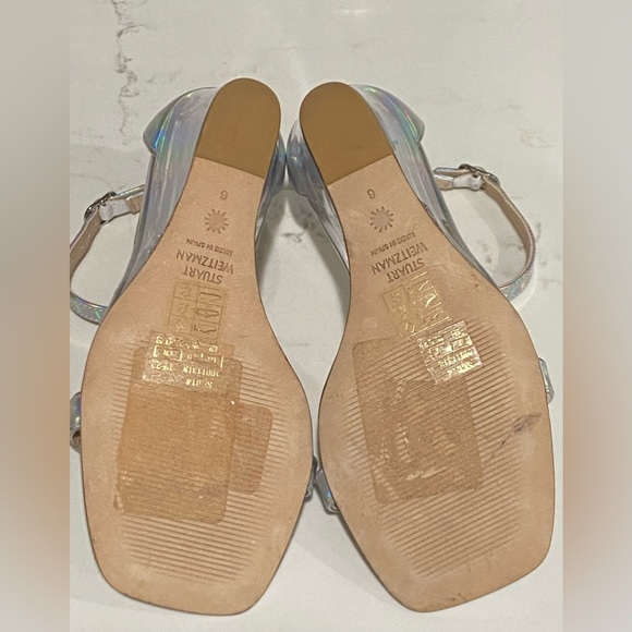 Stuart Weitzman Iridescent Clear Nudist Lucite Leather Wedge Sandal Size 6 New - Picture 8 of 9